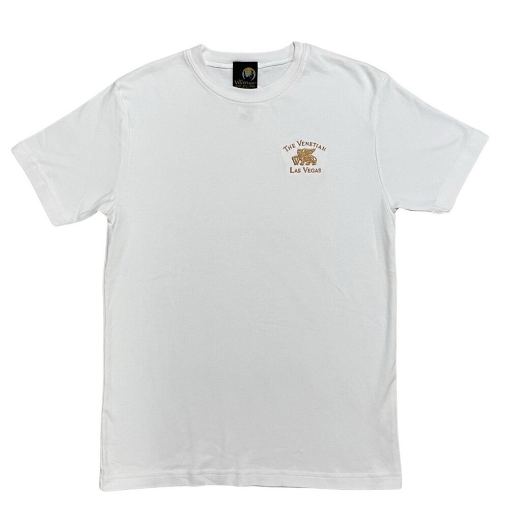VENETIAN Las Vegas Short Sleeve T Shirt Men’s S White Gold Embroidered Logo NEW